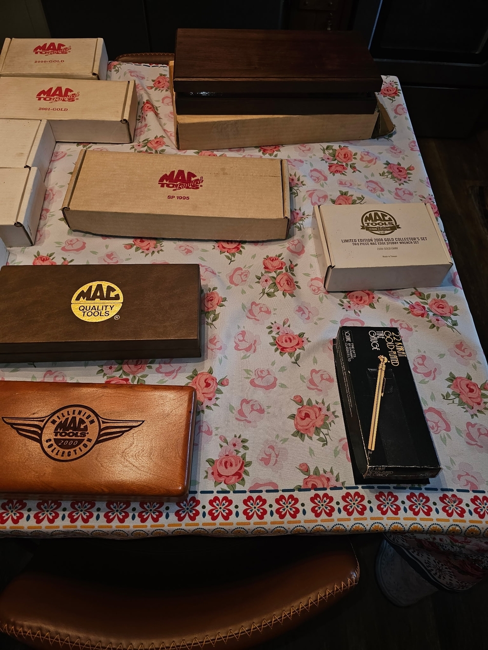 MAC Tools Collectible Wooden Tool Box Set- Gold Plated And More- Brown
